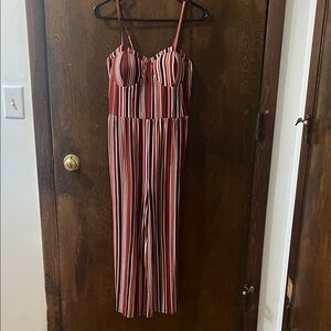 No Boundaries Red and White Striped Jumpsuit